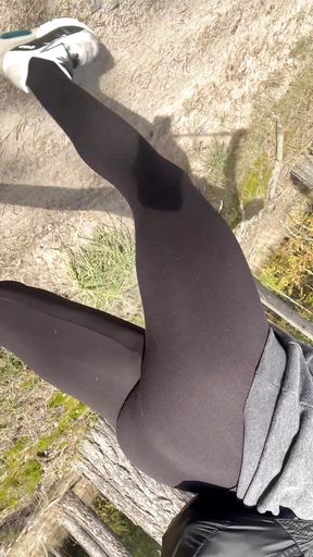 Walking around in see-through leggings in a park part 2