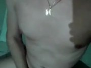 Jerking off in a hot sauna