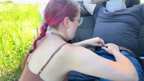 Risky Outdoor Fuck at the Forest Edge - Deepthroat in Car &amp; Hard Public Sex
