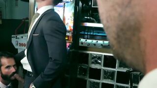 PlayingMen.com - Handsome men in classy suits spitroasting pretty bottom with their t
