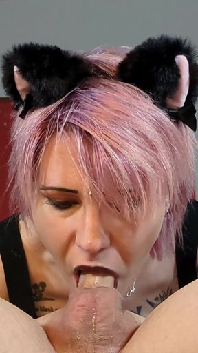 Iconic moment from "Pink haired girl gives sloppy deepthroat and gets a cumshot into her mouth"