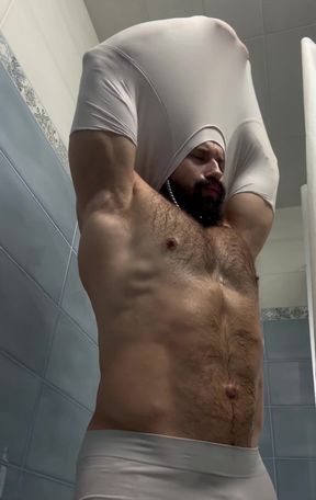 Compressions Get Too Tight and Wet Squeezed Around of Huge Muscles