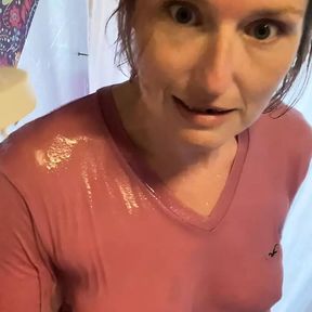 Wet T-shirt Wednesday at Hang Gang HQ saw Rachel Wriggler get in the shower wearing her PJ top