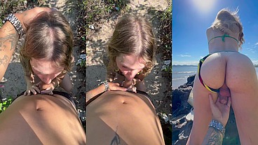 Aya Doll being fucked by Diniz Dotado on the beach cruising on the beach