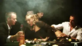 Nasty bitch gets double fucked on poker table