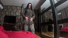 brown downjacket tease, long nails, deep sloppy throat and cum on my sleeve