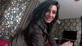 brown downjacket tease, long nails, deep sloppy throat and cum on my sleeve