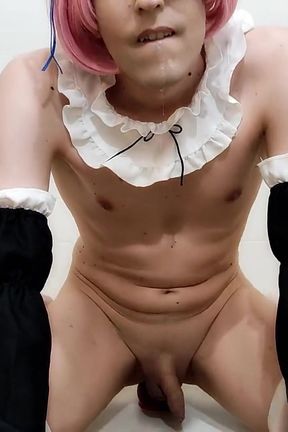 Shemale with Pink Hair in Maid Anime Cosplay Rides Your Dick