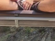 Gay twink jerking off on a public bench... almost got caught!