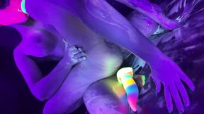 Neon Rave Girl on Girl Dildo Play