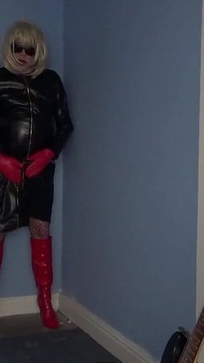 More Red and Black Leather and Fishnets