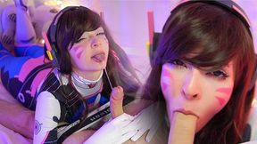 Deepthroat failed: D.Va gobbled massive stepbrother cock&#x1F32D;, overwhelmed by power thrusts.