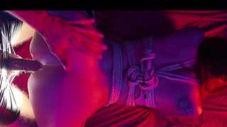 BDSM session: ropes, handcuffs, blindfold and new toy for double pleasure...
