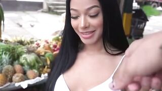 Babe Hispanic market women introduces vulgar stud to her forbidden fruit