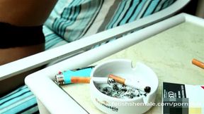 Italian Shemale Smokes and Rubs her Tits