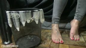 My slave Licked my Foot with Male Cum (condom) Cuckold by Mistress Beh # 1080HD