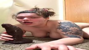 Curvy PAWG RubyTheRose deepthroats a huge BBC dildo in tease