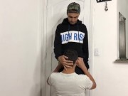 Sucked my friend as soon as he opened the front door