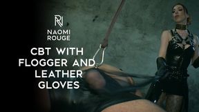 CBT Ball Busting with Flogger and Leather Gloves