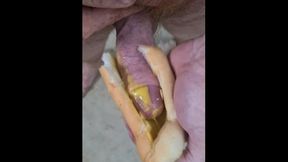 Dude thrusts his fuckpole between two throat-watering bum-cheeks. Dual Invasion inward cum-shot. ASMR. Hotdogs and mustard.