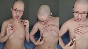 trying out these terrifyingly spikey nipple clamps on my already over-tender nipples!