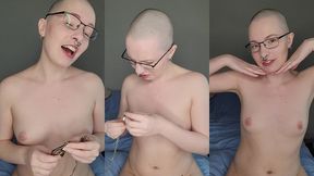 trying out these terrifyingly spikey nipple clamps on my already over-tender nipples!