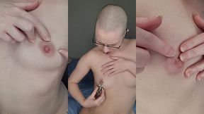 trying out these terrifyingly spikey nipple clamps on my already over-tender nipples!