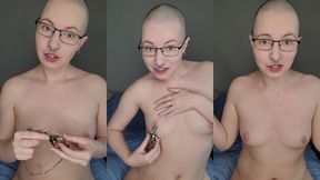 trying out these terrifyingly spikey nipple clamps on my already over-tender nipples!