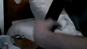 sucking and stroking the big black dildo