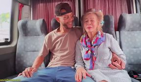 tattooed 82 years old mature picked up for anal