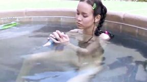 ”Tiny Tabby Fingering twat at pool”