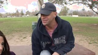 Skinny dark haired hoe getting watched while she getting fuck from a long