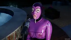 Cristal Kinky lilac rubber doll solo fucking machine outdoors