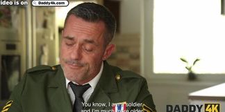Old soldier Renato pounds petite's pussy