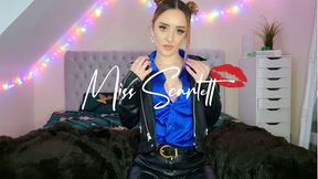 Scarlett's royal blue satin blouse & leather tease