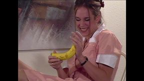 victoria perky tit waitress strips & plays with her food & pussy