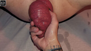 Amateur tattooed gay couple into rough anal fisting and masturbation