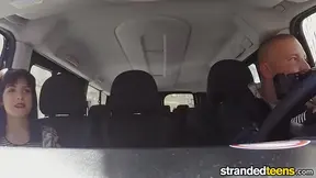 Stranded teenage Euro hottie gives a sloppy car sucking