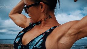 Sun-Kissed Armpits & Pumped Biceps Vein Goddess at the Beach