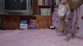 Submissive Girl in Heels Strips Naked and Records It