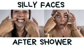 Silly faces after a shower!