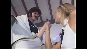 A slender blonde in white stockings loves to feel big cocks in an anal hole and wet pussy