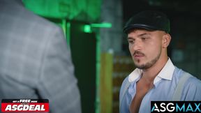 ASGMAX - Hunk Tom Storm Bends Over for the Double Cock Spitroast