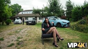 VIP4K  Babe with pierced nipples and tattoos fucks in the woods