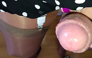 Crossdresser in layered shiny pantyhose and stockings