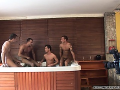 Backstage of the Visconti Triplets with a guy in the jacuzzi