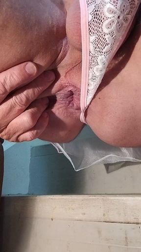 CD Wearing Lingerie Rides Monster Dildo