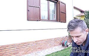 Brunette tiffany doll giving a sloppy rimjob for breakfast