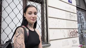 Tall goth tattoo girl picked up by German scout for raw street fuck