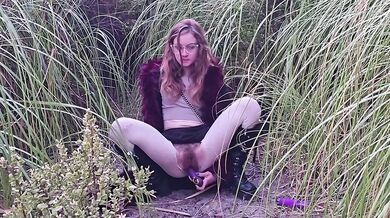 Hairy Petite Brunette College Girl Cosplay Outdoor Solo Masturbation Vibrator Orgasm Exhibitionism